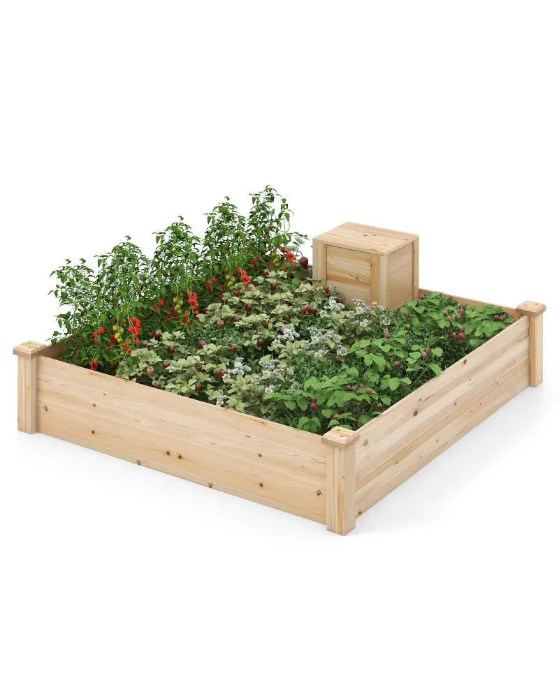 49 x 49 x 10 Inch Raised Garden Bed with Compost Bin and Open-ended Bottom-Natural - Natural - Raised Garden Beds