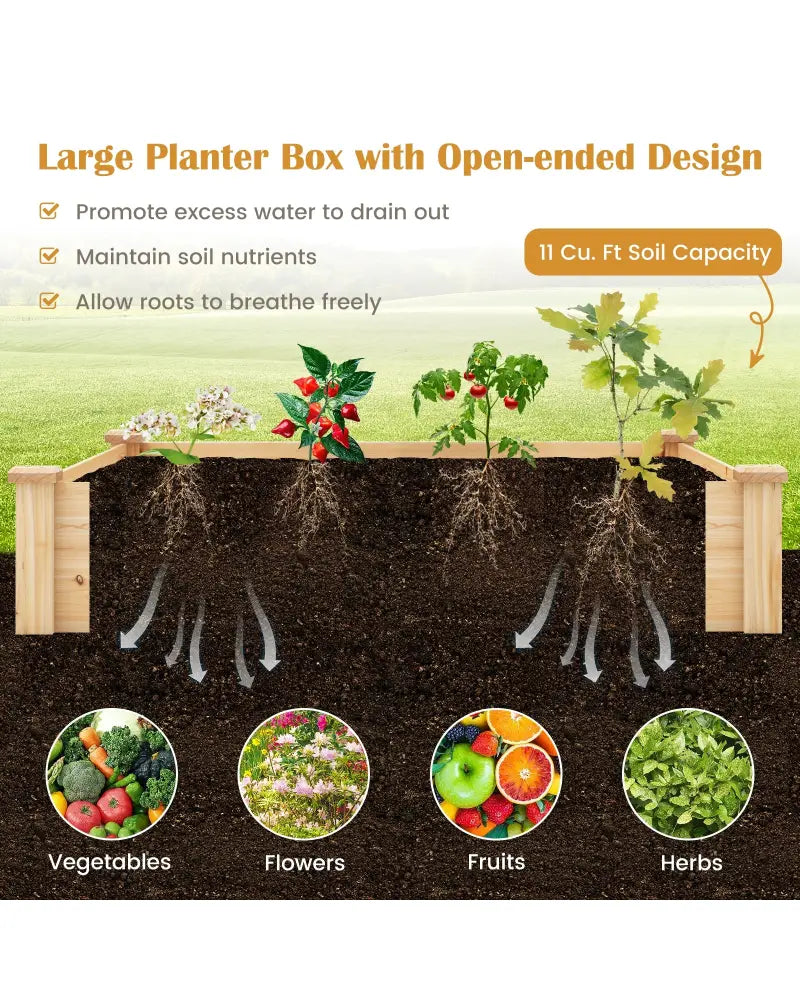 49 x 49 x 10 Inch Raised Garden Bed with Compost Bin and Open-ended Bottom-Natural - Natural - Raised Garden Beds