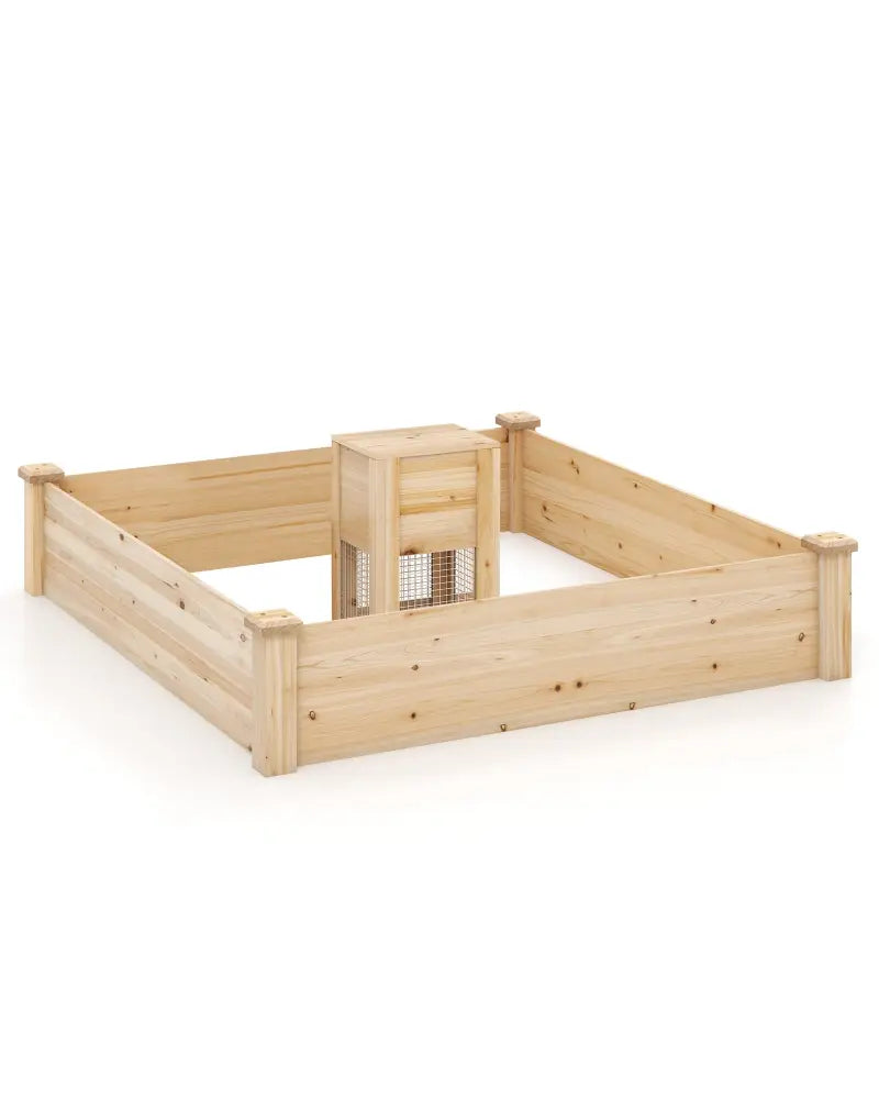 49 x 49 x 10 Inch Raised Garden Bed with Compost Bin and Open-ended Bottom-Natural - Natural - Raised Garden Beds
