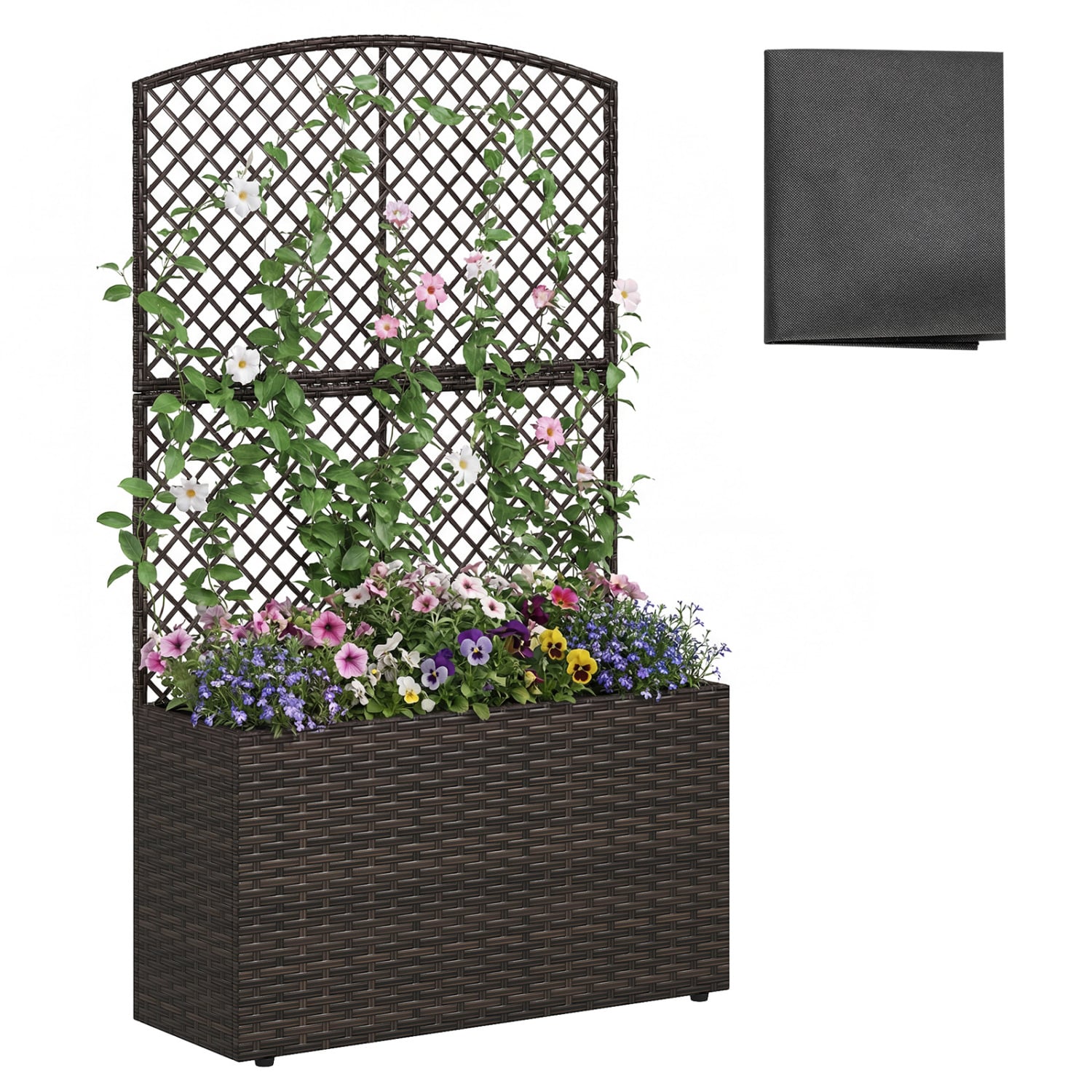 Jardinière surélevée de 124 cm avec treillis et bac en osier - Marron