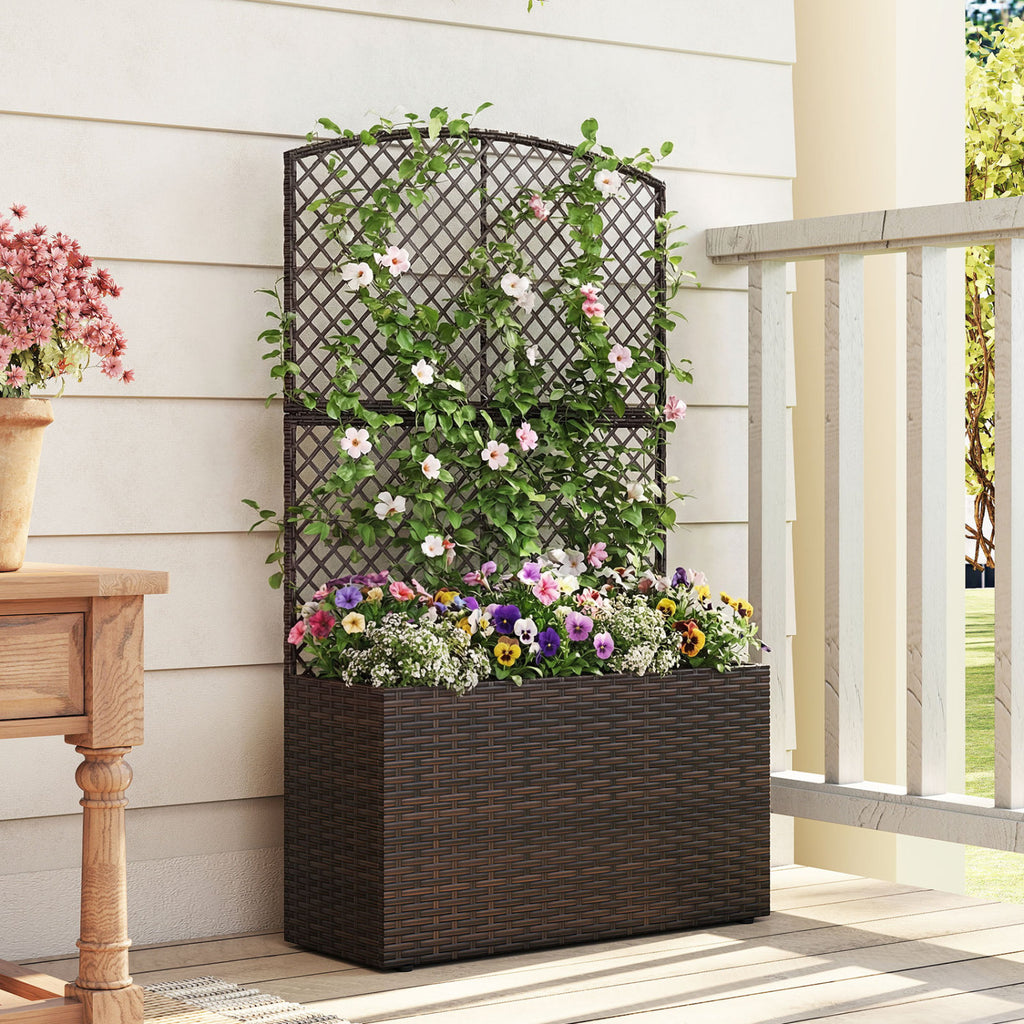 Jardinière surélevée de 124 cm avec treillis et bac en osier - Marron