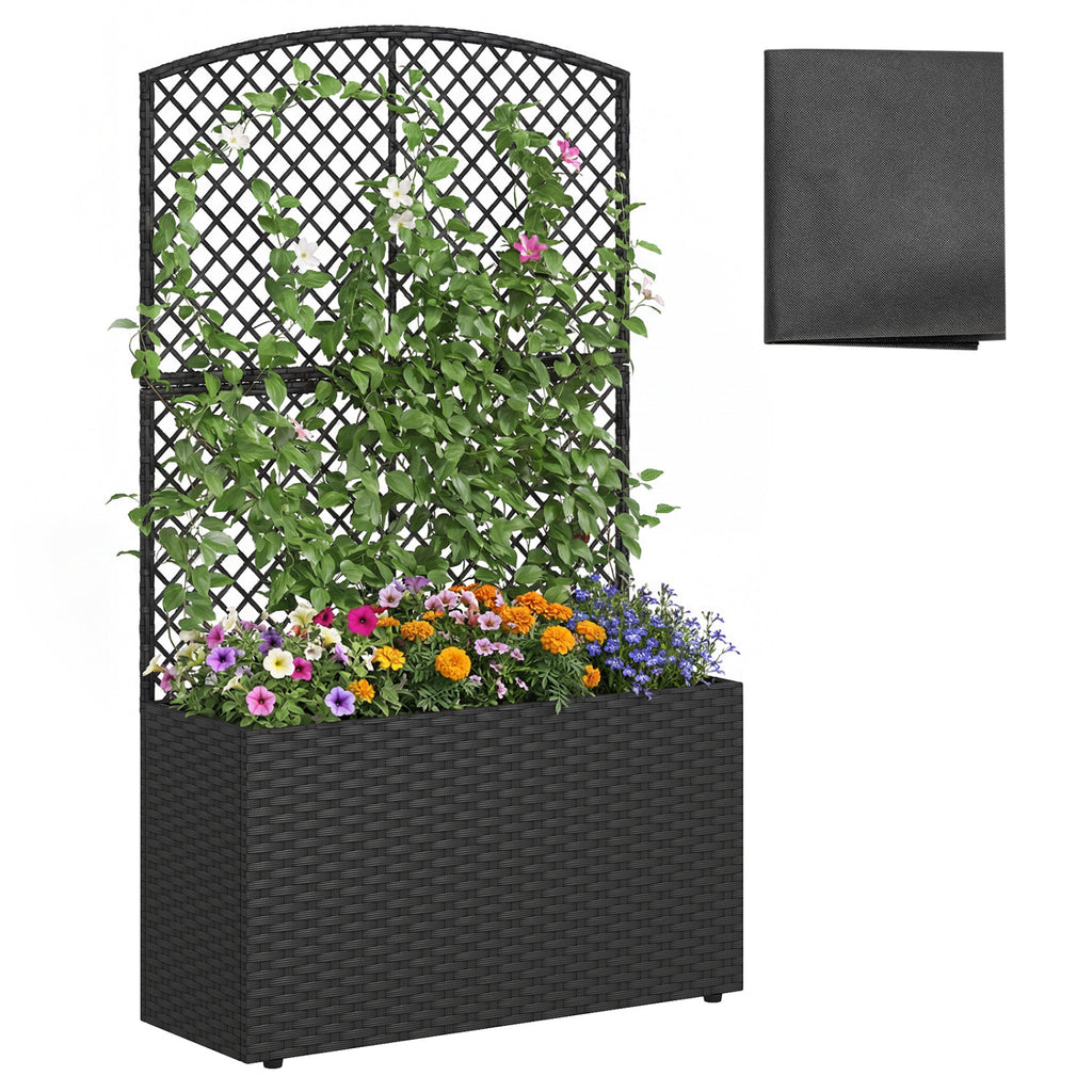 Jardinière surélevée de 124 cm avec treillis et bac en osier - Noir
