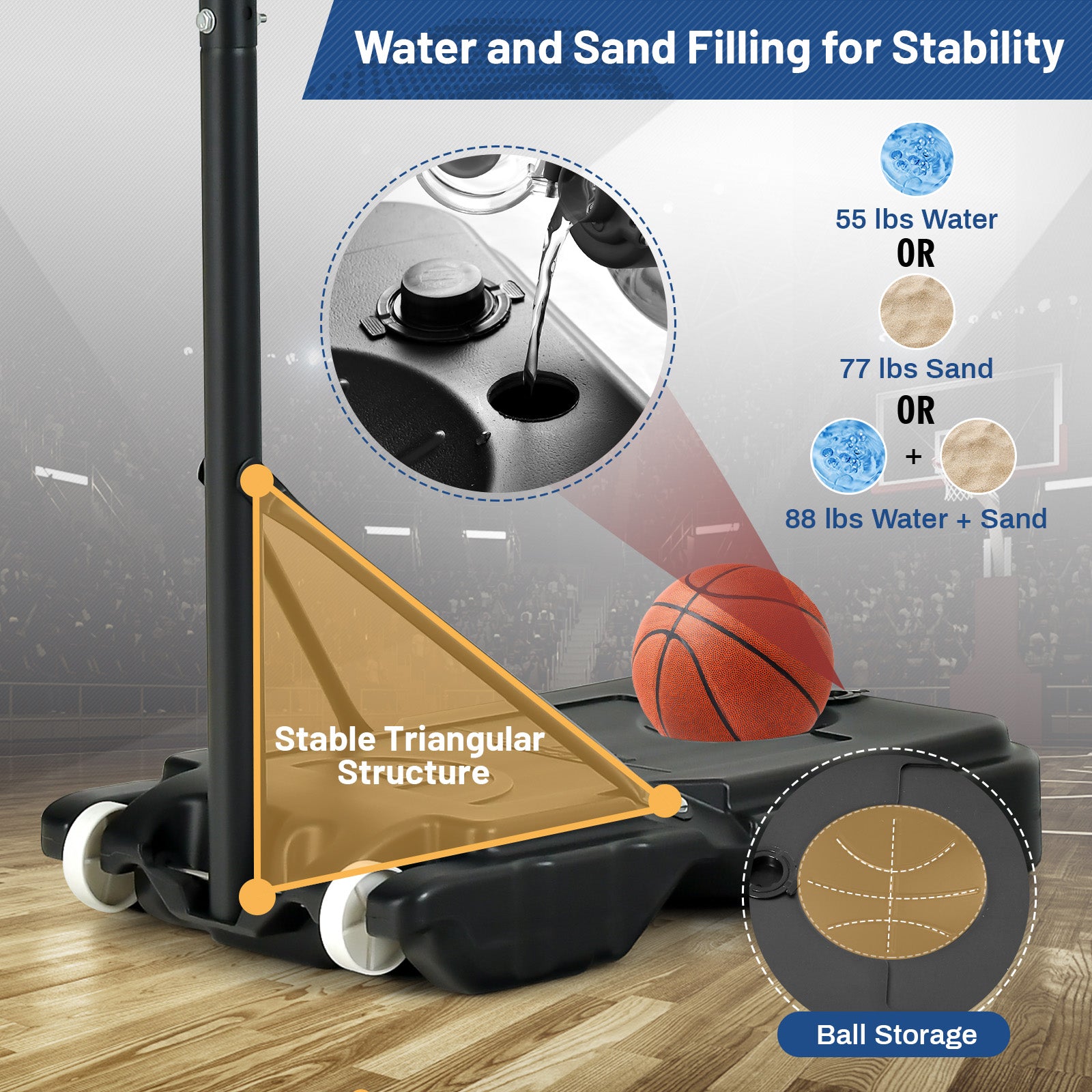 4.3-8.2 Feet Portable Basketball Hoop with Adjustable Height and Wheels-Blue