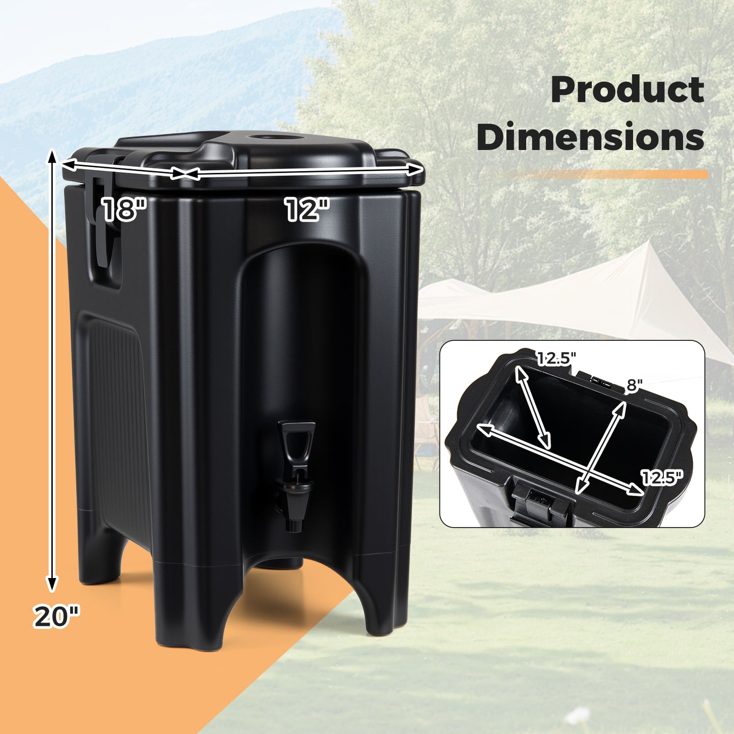 4.4 Gallons Insulated Beverage Dispenser with Ergonomic Handles Set of 2-Black