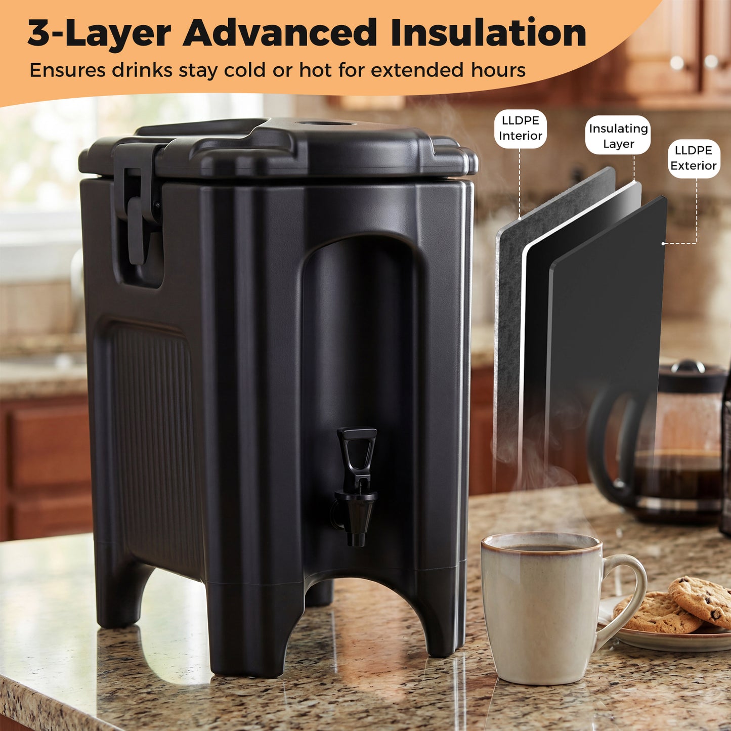 4.4 Gallons Insulated Beverage Dispenser with Ergonomic Handles Set of 2-Black