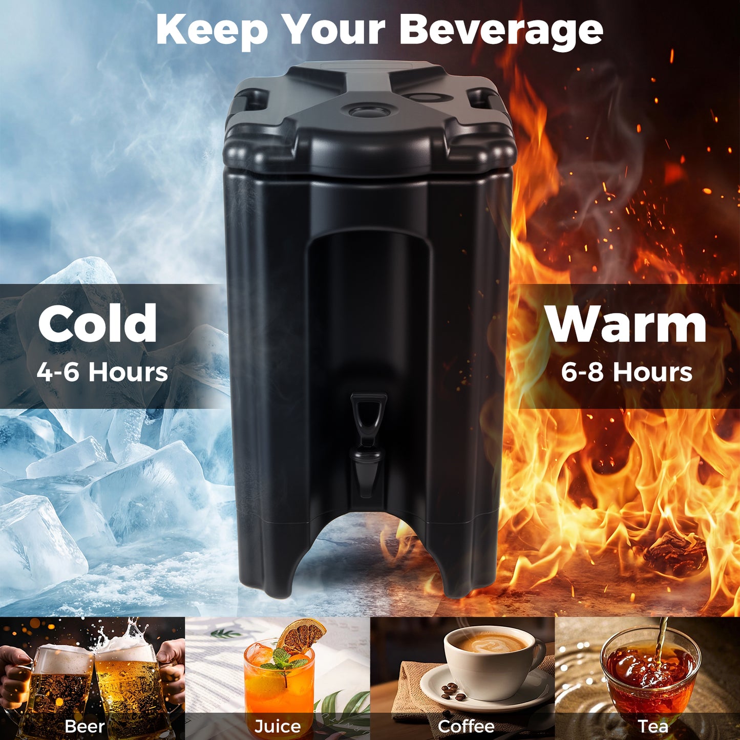 4.4 Gallons Insulated Beverage Dispenser with Ergonomic Handles Set of 2-Black