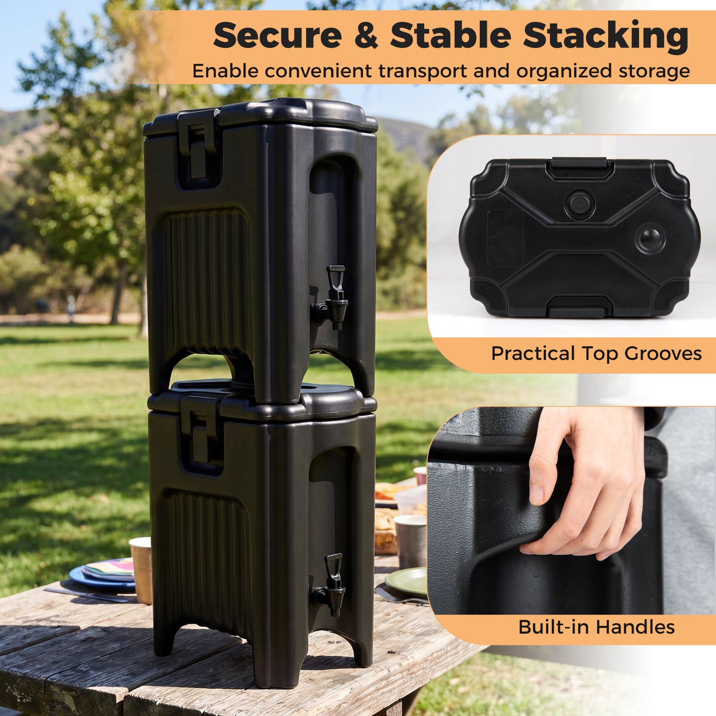 4.4 Gallons Insulated Beverage Dispenser with Ergonomic Handles Set of 2-Black