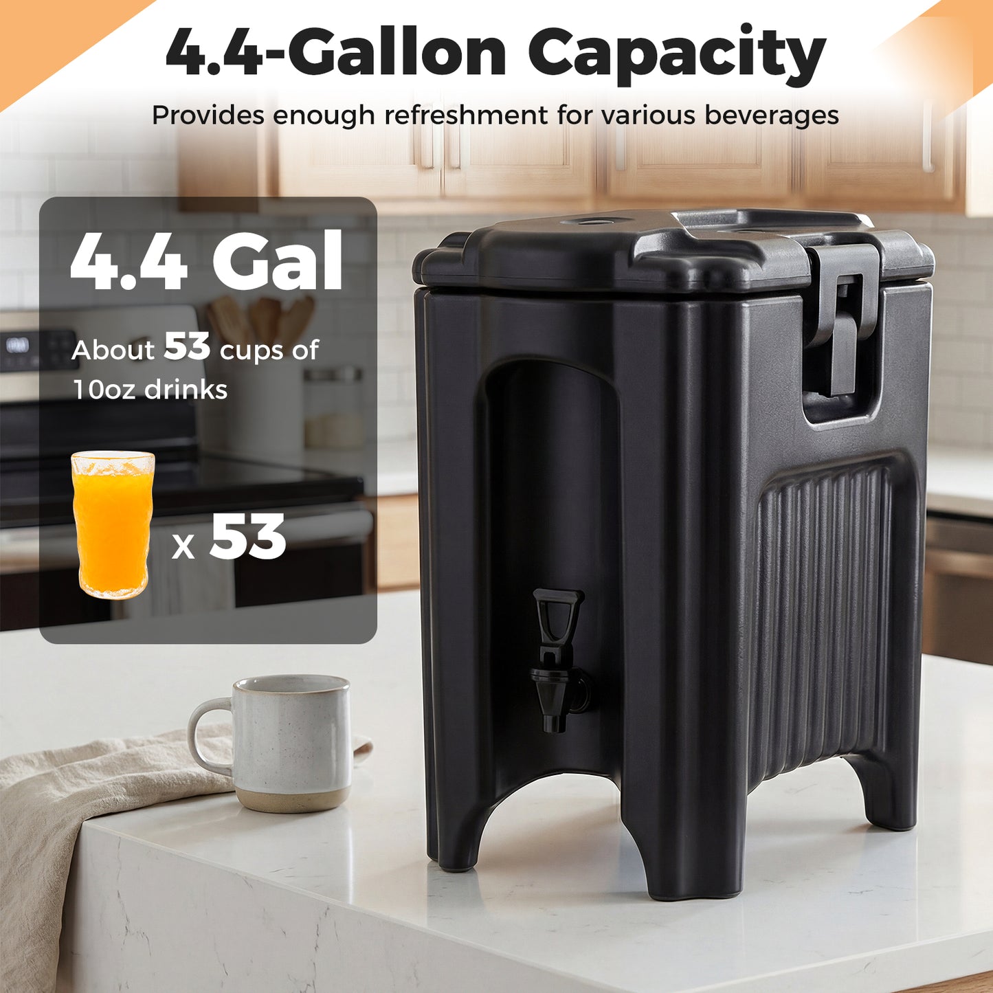 4.4 Gallons Insulated Beverage Dispenser with Ergonomic Handles Set of 2-Black