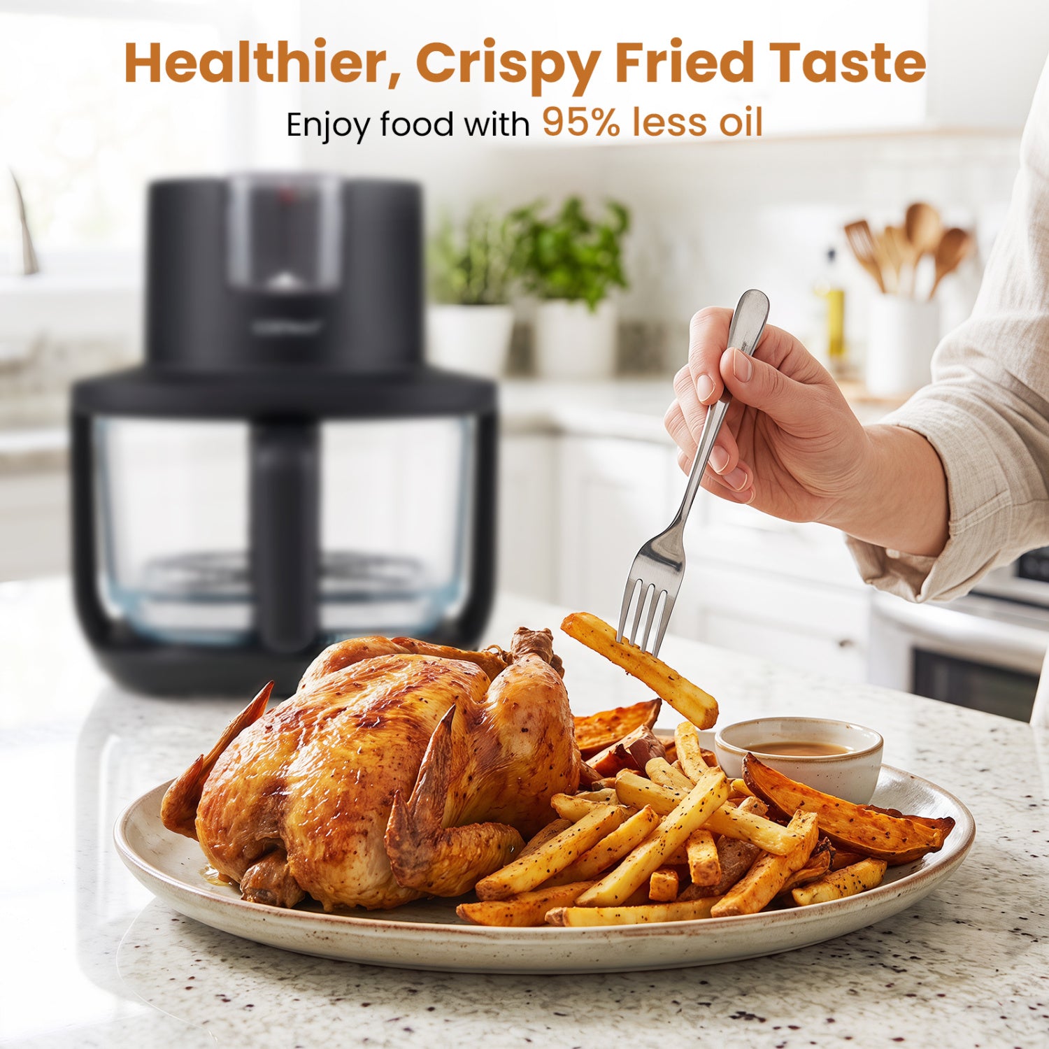 4.5L Glass Air Fryer with Steam Frying Mode-Black