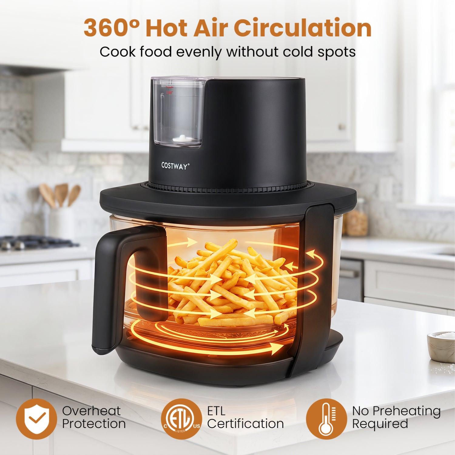 4.5L Glass Air Fryer with Steam Frying Mode-Black