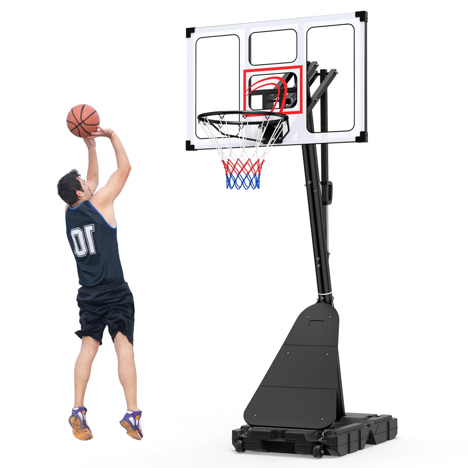 4.9-10 Feet Portable Basketball Hoop 10 Levels Adjustable with Fillable Base and Ball Storage
