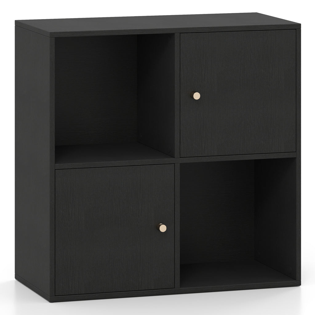 4-Cube Bookcase 3-Tier Bookshelf with Dual Anti-Tipping Kits and 2 Cabinets-Black