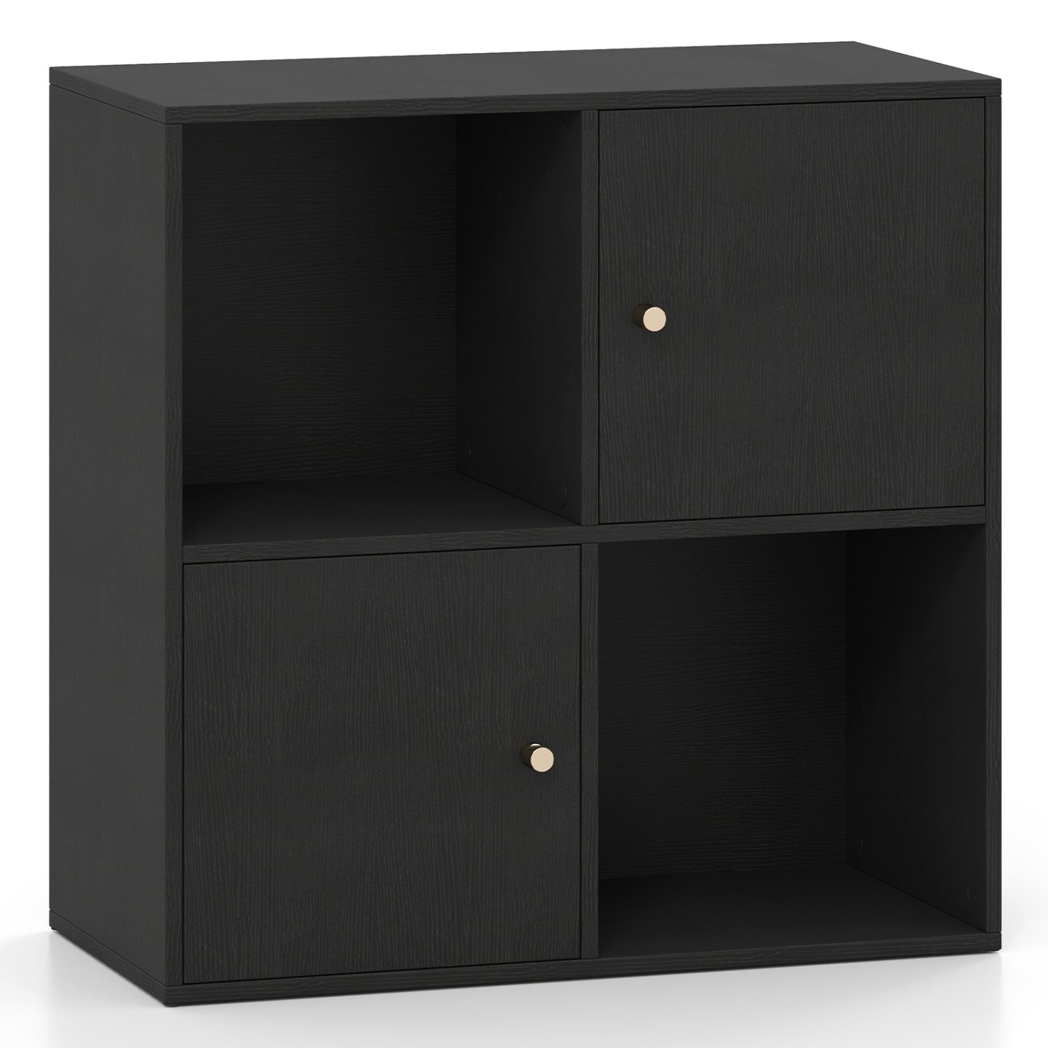 4-Cube Bookcase 3-Tier Bookshelf with Dual Anti-Tipping Kits and 2 Cabinets-Black