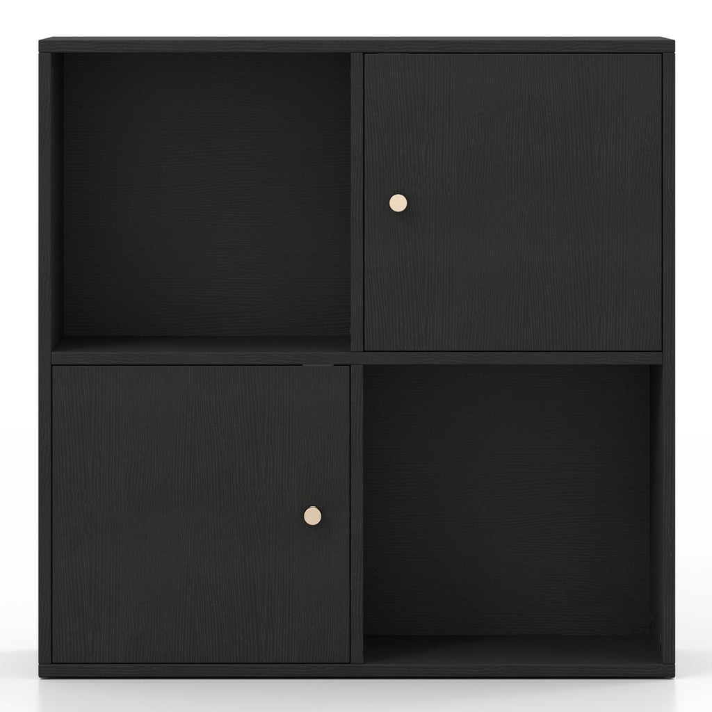 4-Cube Bookcase 3-Tier Bookshelf with Dual Anti-Tipping Kits and 2 Cabinets-Black