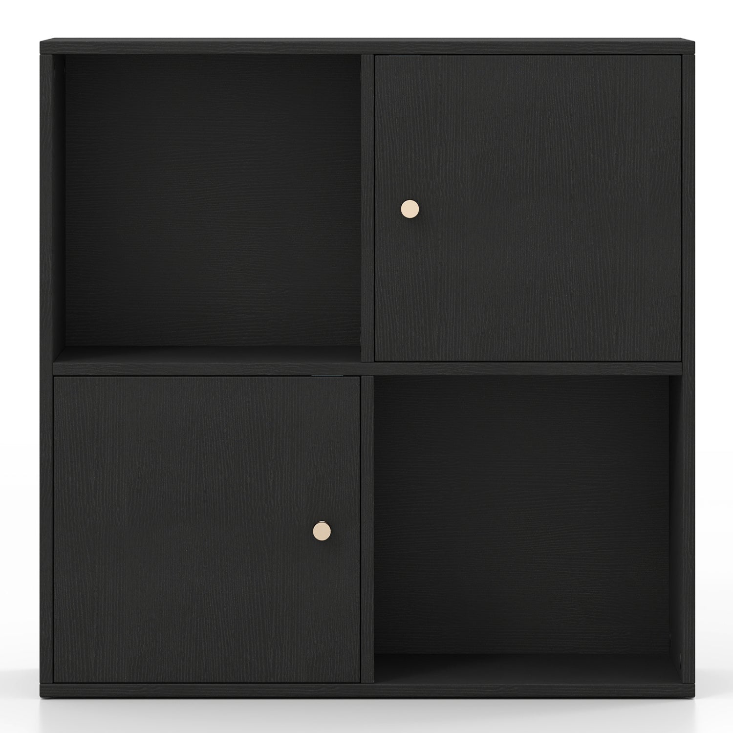 4-Cube Bookcase 3-Tier Bookshelf with Dual Anti-Tipping Kits and 2 Cabinets-Black
