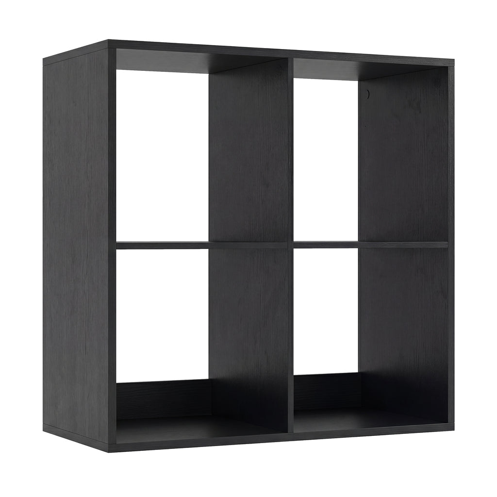 4 Cube Bookshelf with Back Guardrail for Living Room Bedroom-Black