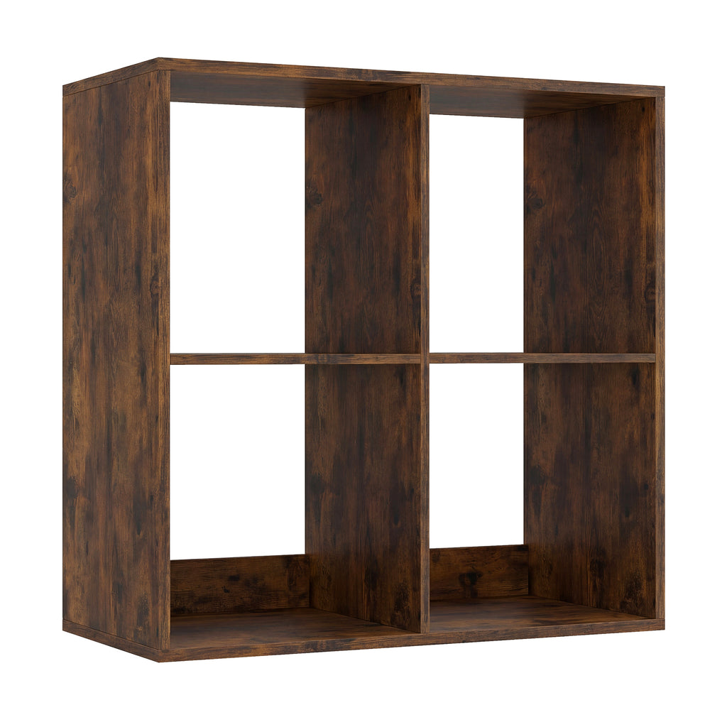 4 Cube Bookshelf with Back Guardrail for Living Room Bedroom-Coffee