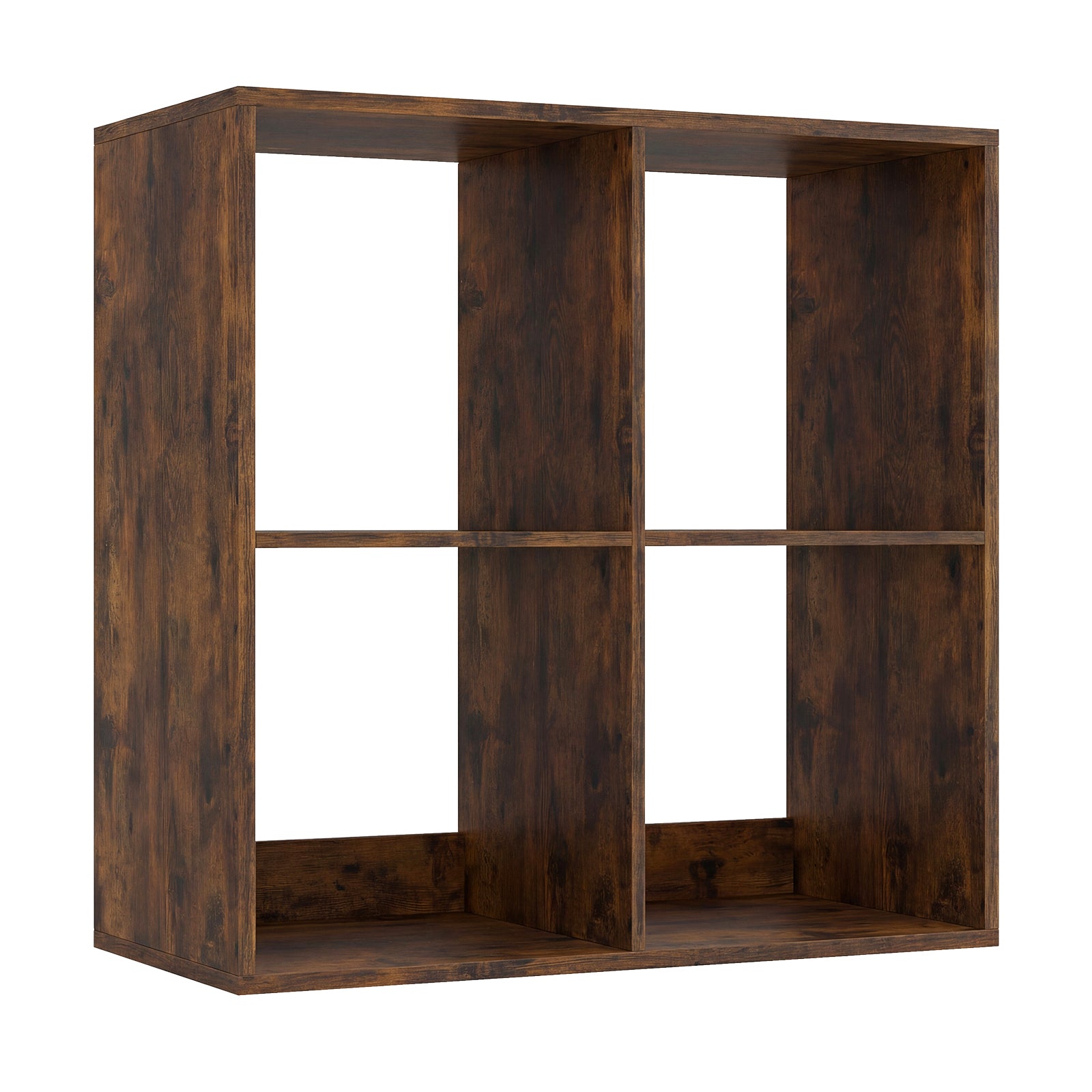 4 Cube Bookshelf with Back Guardrail for Living Room Bedroom-Coffee