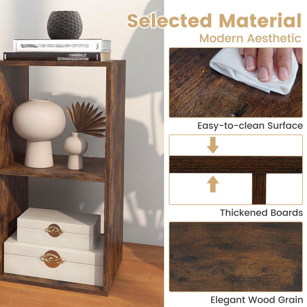 4 Cube Bookshelf with Back Guardrail for Living Room Bedroom-Coffee