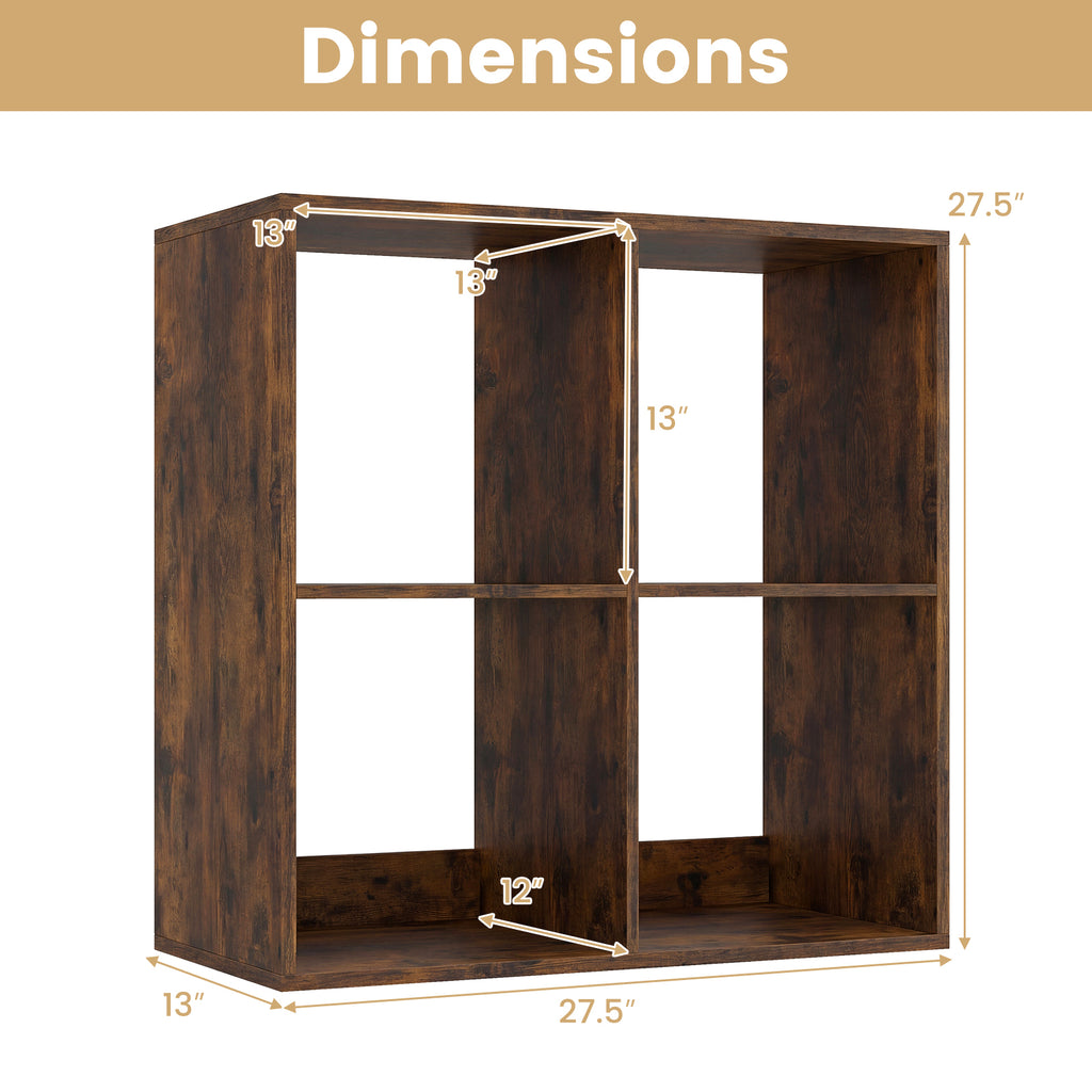 4 Cube Bookshelf with Back Guardrail for Living Room Bedroom-Coffee