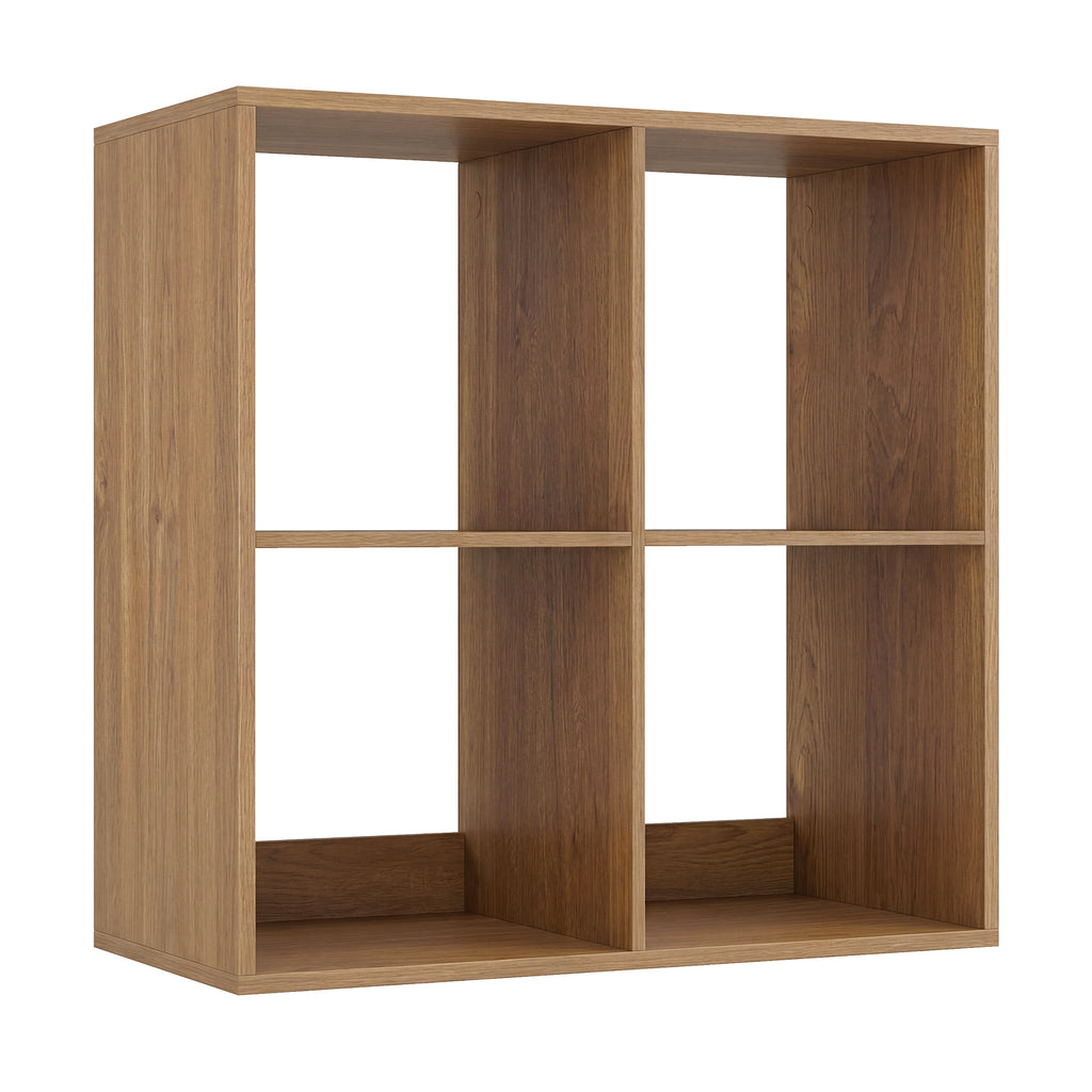 4 Cube Bookshelf with Back Guardrail for Living Room Bedroom-Natural