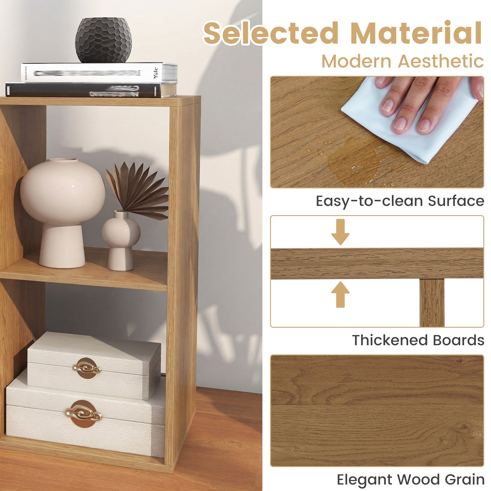 4 Cube Bookshelf with Back Guardrail for Living Room Bedroom-Natural