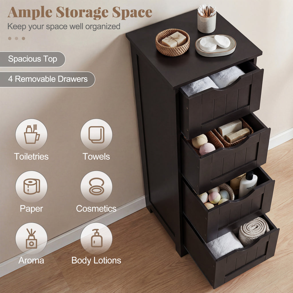 4-Drawer Freestanding Floor Cabinet with Anti-Toppling Device-Dark Brown