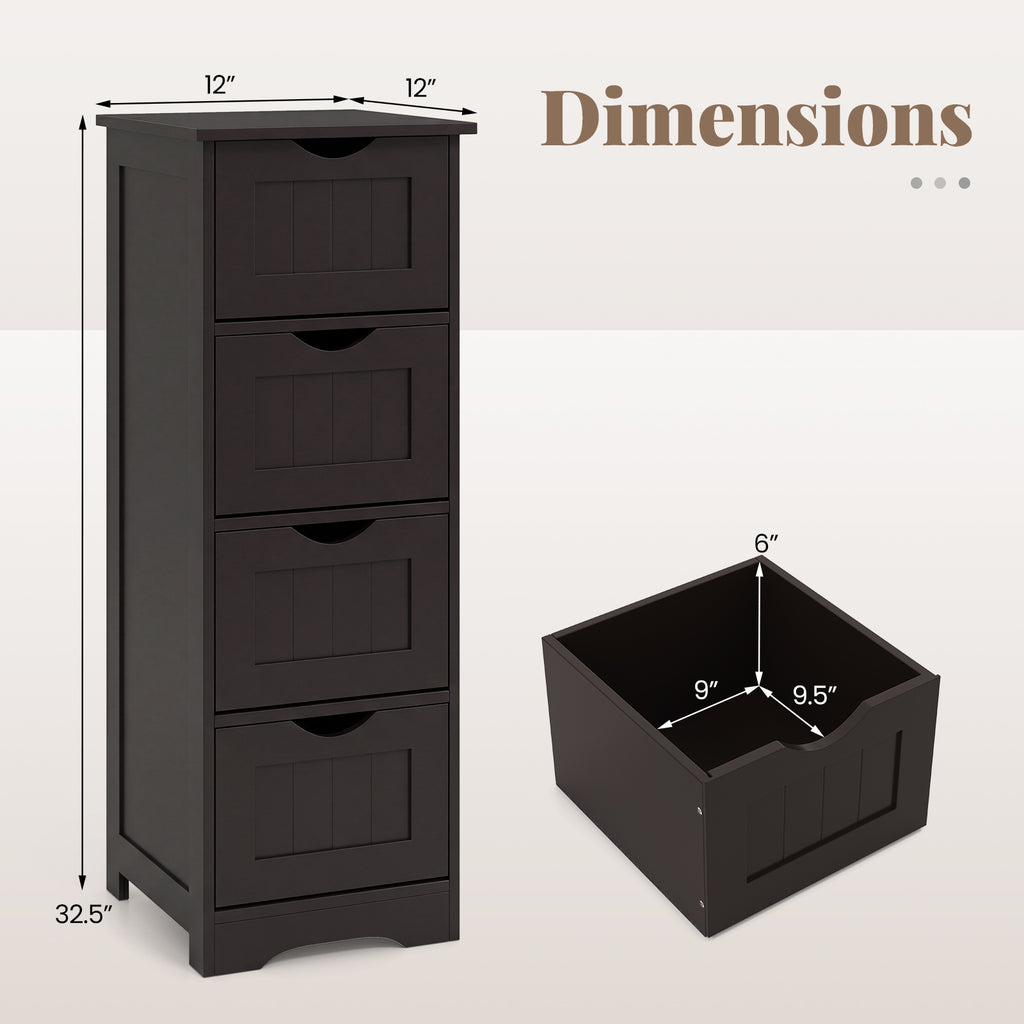 4-Drawer Freestanding Floor Cabinet with Anti-Toppling Device-Dark Brown