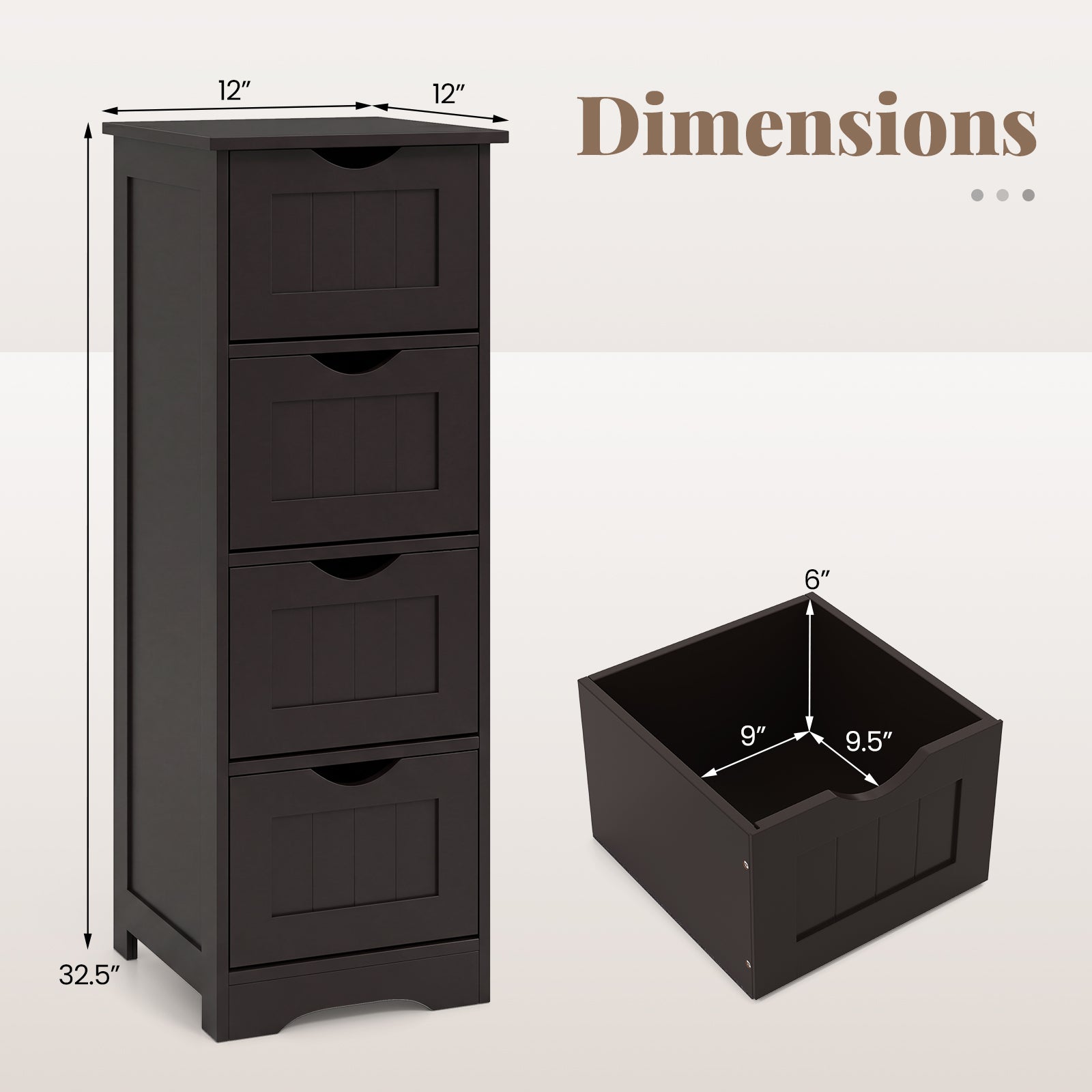 4-Drawer Freestanding Floor Cabinet with Anti-Toppling Device-Dark Brown