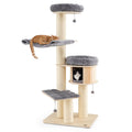 4-Layer 68.5-Inch Wooden Cat Tree Condo Activity Tower with Sisal Posts-Gray