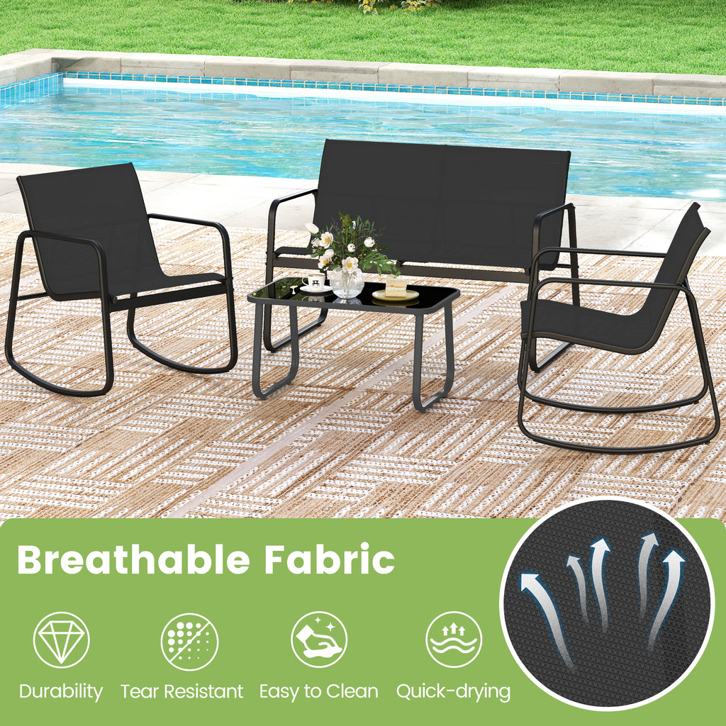 4 PCS Patio Furniture Set Outdoor Rocker Chair Conversation Set-Black