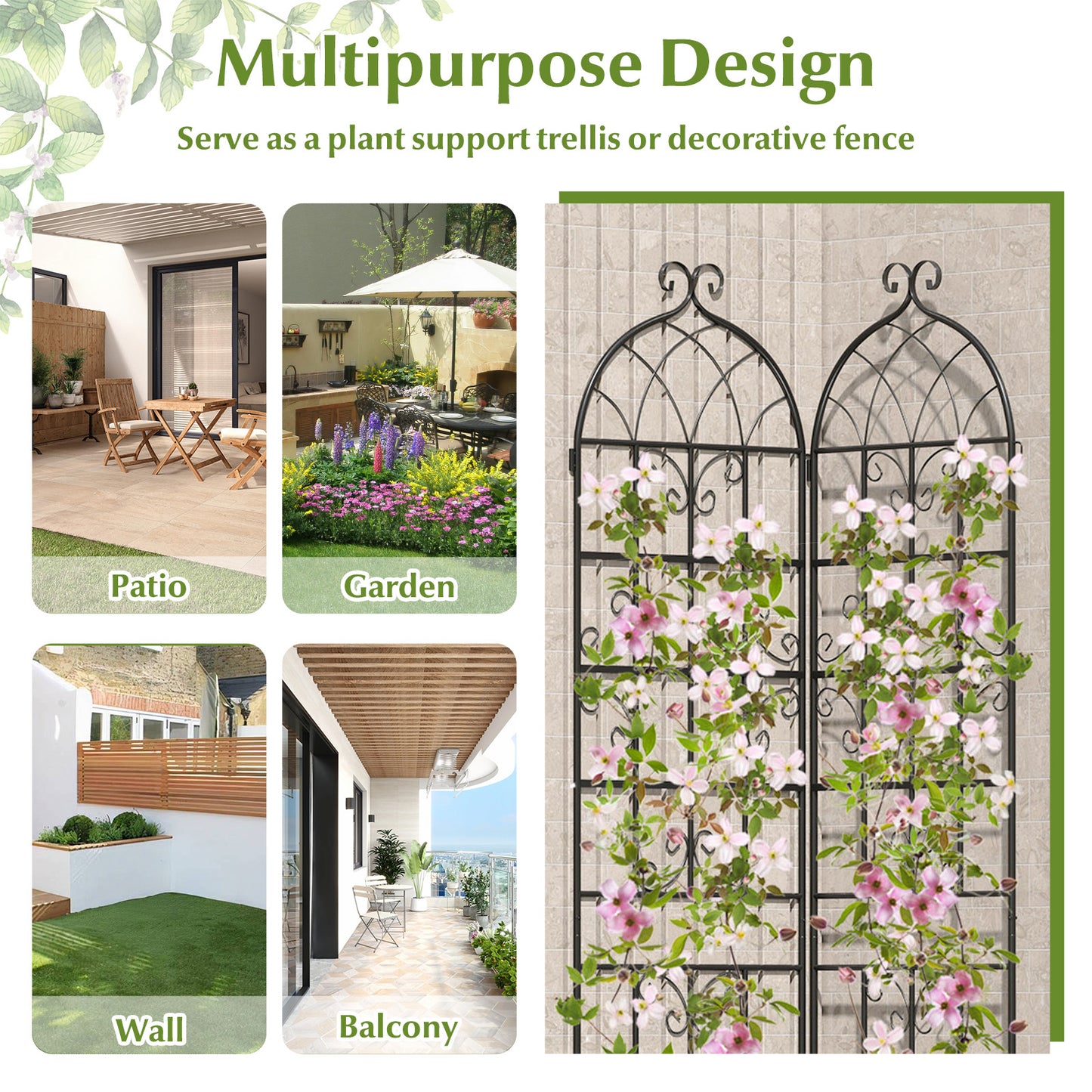 4 Pack 86" x 20" Metal Garden Trellis for Outdoor Climbing Plants