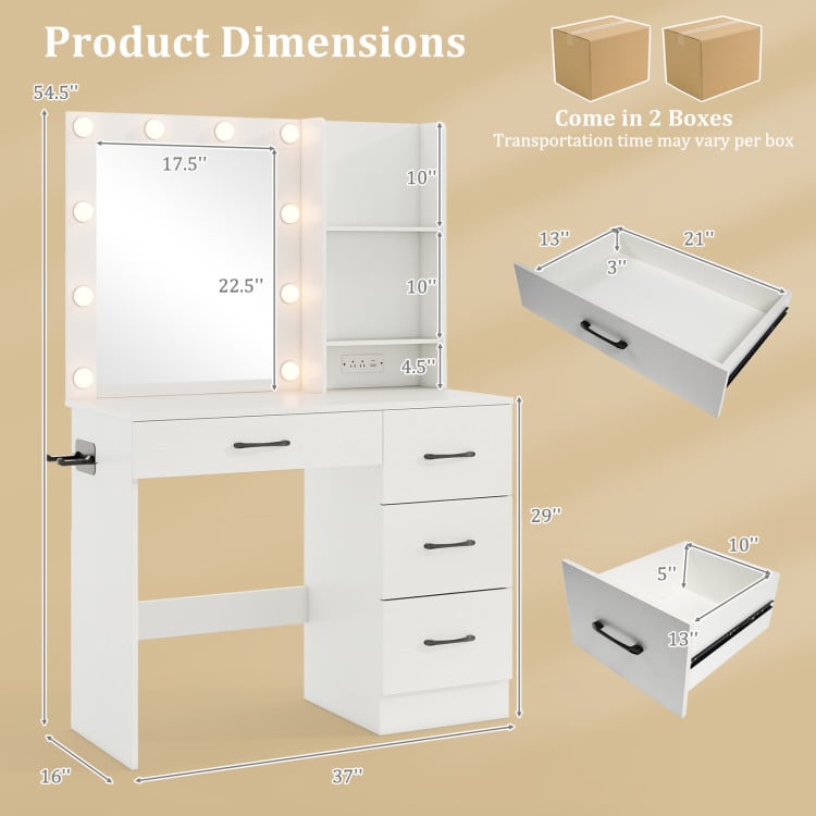 4-Piece Bedroom Furniture Set with Twin Size Bed Frame  Entryway Bench  Vanity Desk and Jewelry Armoire