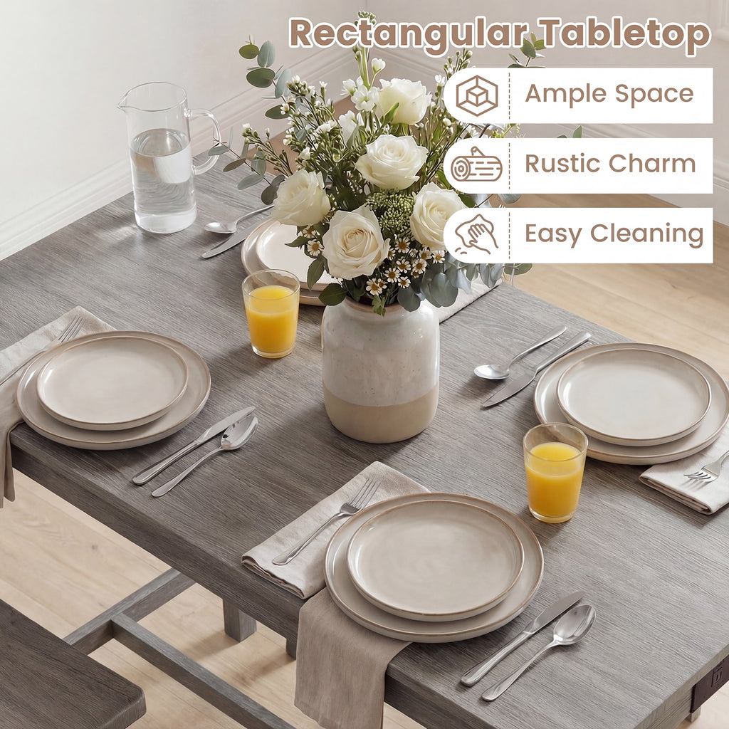 4-Piece Counter Height Dining Table Set with Power Outlet Solid Rubber Wood Kitchen Table-Gray