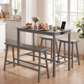 4-Piece Counter Height Dining Table Set with Power Outlet Solid Rubber Wood Kitchen Table-Gray