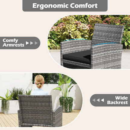 4 Piece Patio Conversation Set Rattan Chair Loveseat and Table Set-Black