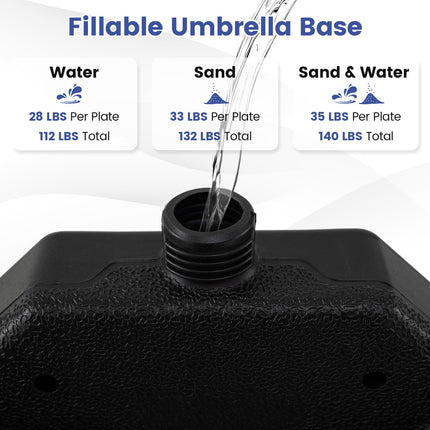 4-Piece Patio Market Umbrella Base 140 LBS Heavy-Duty with U-Locking Pins-Black