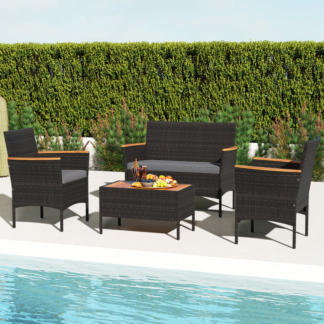 4 Piece Patio Wicker Sofa Set 2 Rattan Chairs and Loveseat with Table-Grey