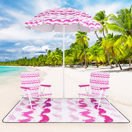 4 Pieces Beach Umbrella Set with 2 Foldable Chairs and Picnic Blanket-Pink