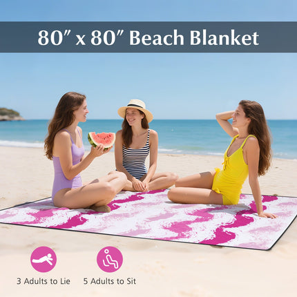 4 Pieces Beach Umbrella Set with 2 Foldable Chairs and Picnic Blanket-Pink