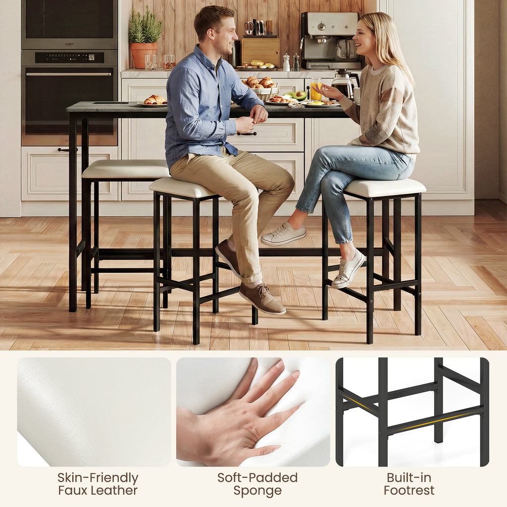 4 Pieces Counter Height Bar Table with Power Outlet with 3 Padded Stools-Gray