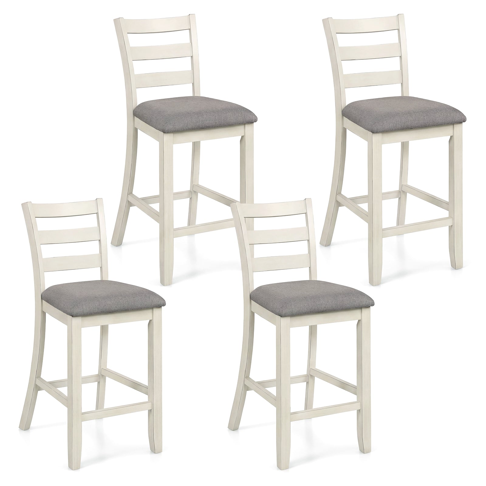 4 Pieces Counter Height Chairs with Fabric Seat and Rubber Wood Legs-Beige