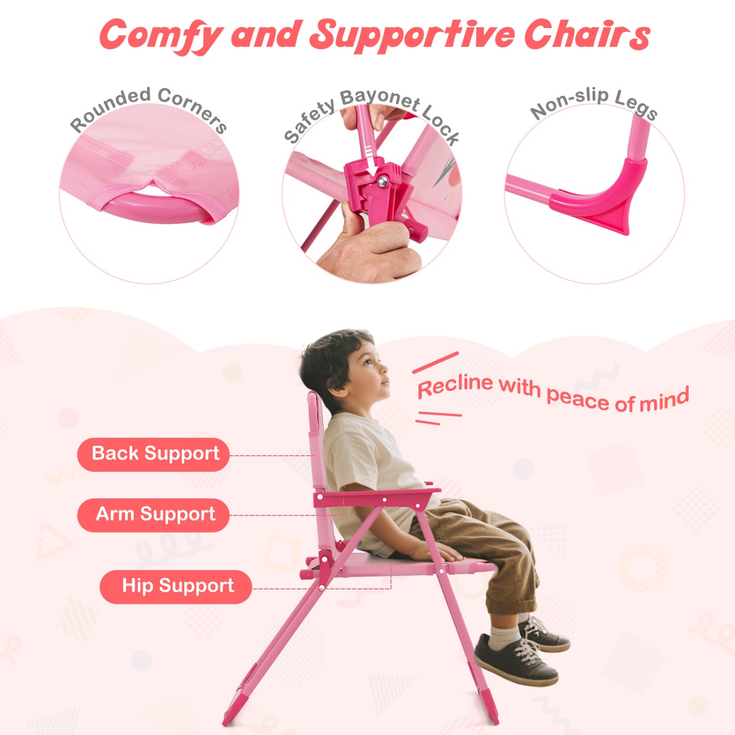 4 Pieces Kids Picnic Set with 2 Folding Chairs and Height Adjustable Umbrella-Pink