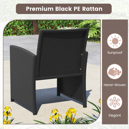 4 Pieces Patio Furniture Set with Tempered Glass Tabletop and Removable Cushion-Black