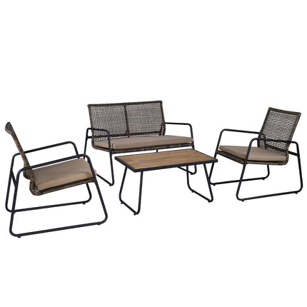 4 Pieces Patio Furniture Set with Acacia Wood Coffee Table and Zippered Cushions-Mix Brown