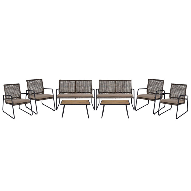 4 Pieces Patio Furniture Set with Acacia Wood Coffee Table and Zippered Cushions-Mix Brown
