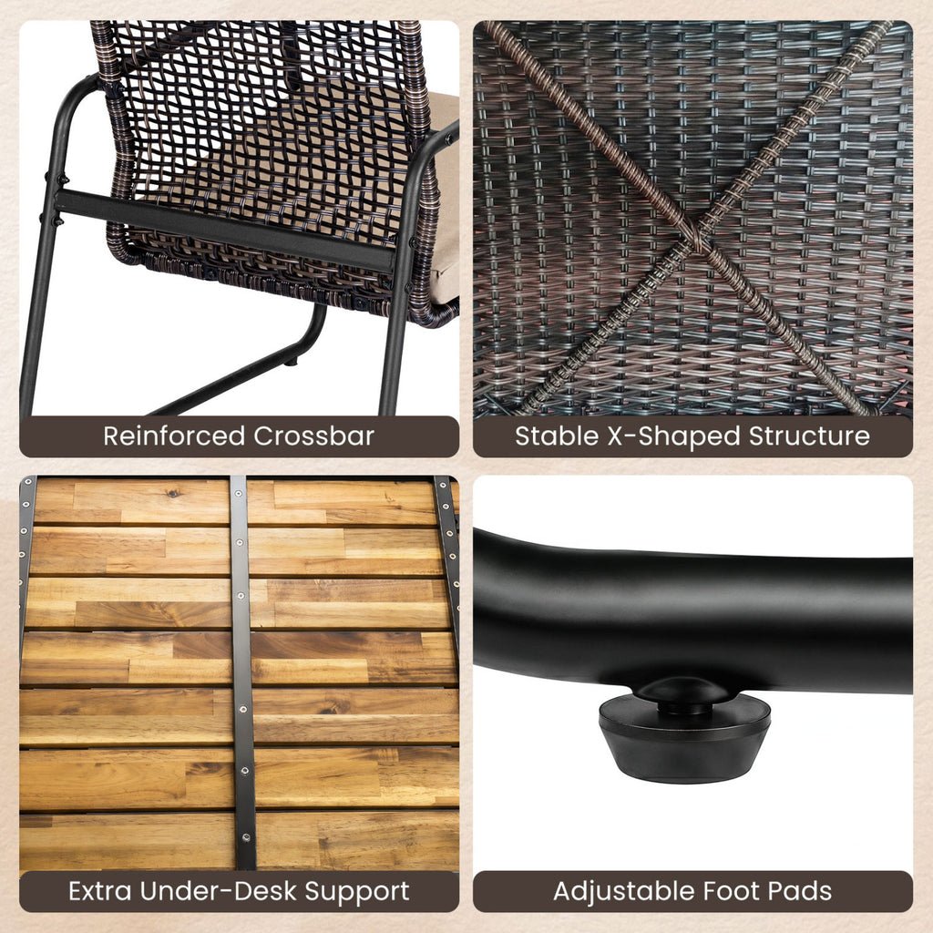 4 Pieces Patio Furniture Set with Acacia Wood Coffee Table and Zippered Cushions-Mix Brown