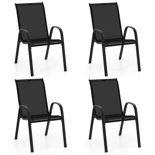 4  Pieces Stackable Patio Dining Chairs Set with Armrest-Black