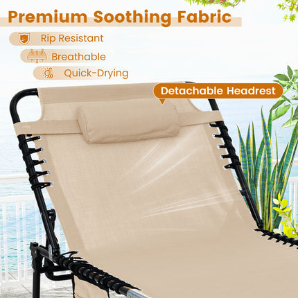 4 Position Folding Lounge Chaise with Adjustable Backrest and Footrest-Beige
