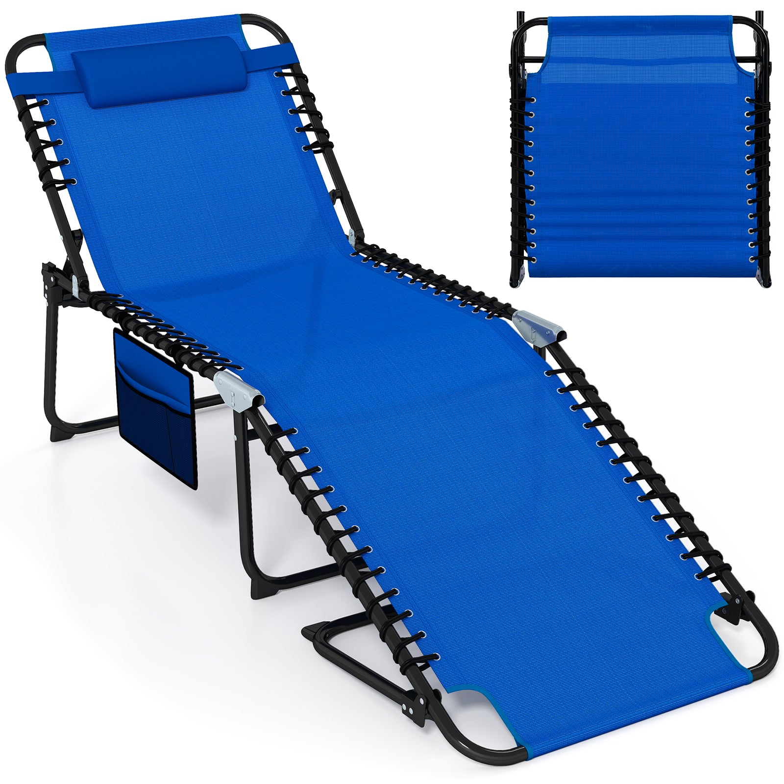 4 Position Folding Lounge Chaise with Adjustable Backrest and Footrest-Navy